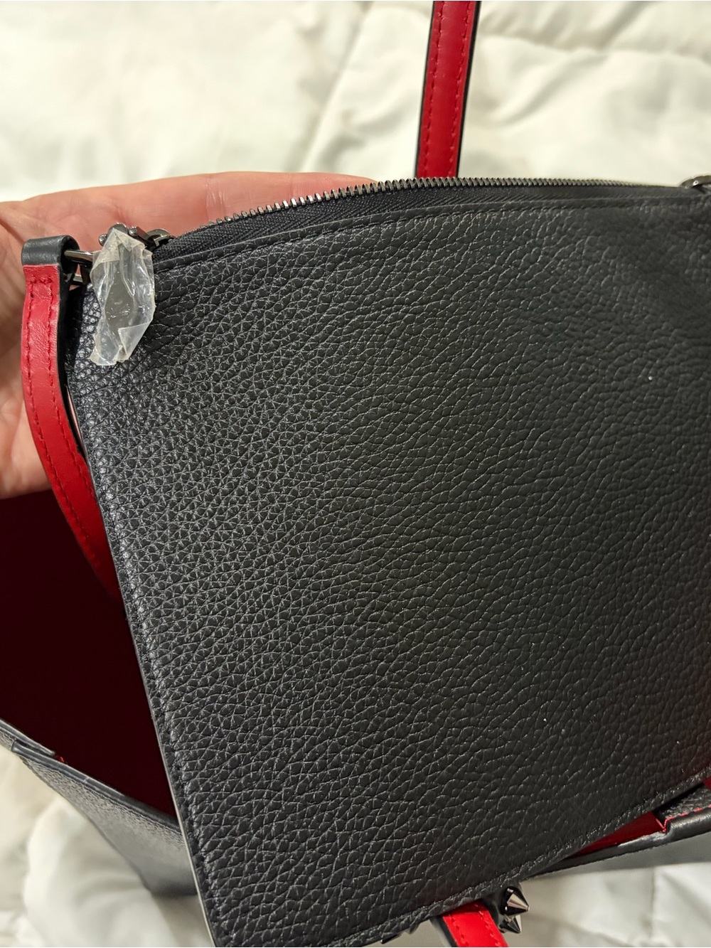Christian Louboutin Black Pebbled Leather Tote with Red Trim - Picture 5 of 6